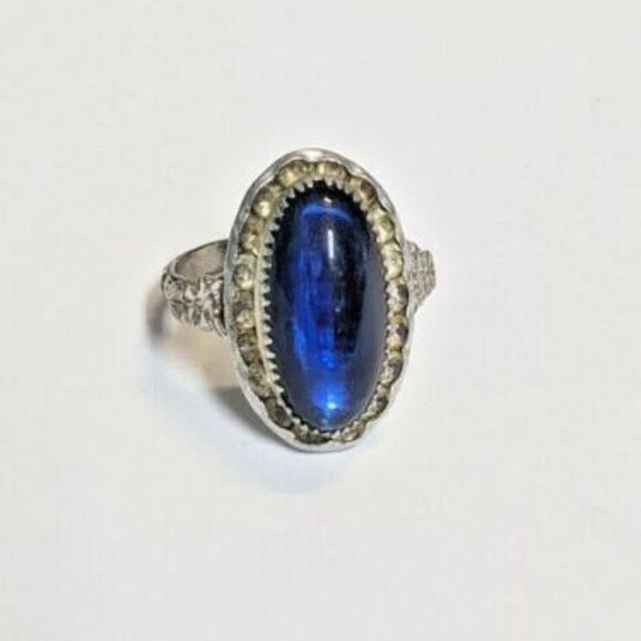 Vintage McGRATH HAMIN Blue Glass Edwardian Ring - Picture 4 of 5